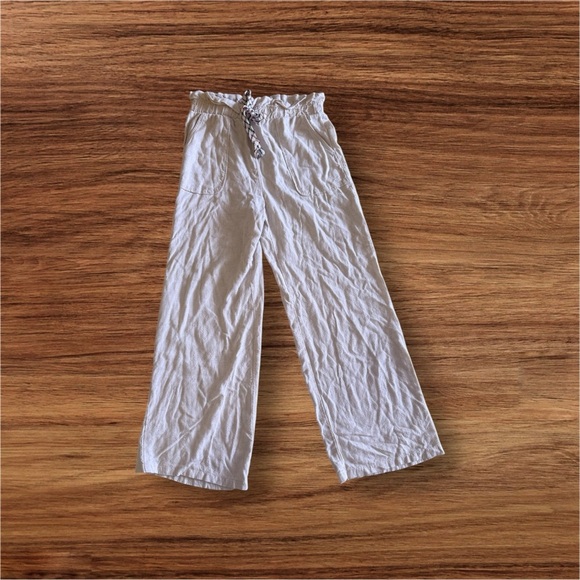 Style Me / Elastic Waist Semi-Sheer Linen Blend Beige Crop Capri Pants - Picture 1 of 16